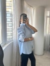Mavi Çizgili Dantel Detaylı Oversize Gömlek