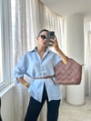 Mavi Çizgili Dantel Detaylı Oversize Gömlek