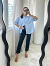 Mavi Çizgili Dantel Detaylı Oversize Gömlek