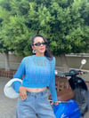 Mavi Delikli Crop Kazak