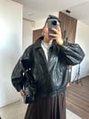 Siyah Suni Deri Bomber Ceket