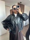 Siyah Suni Deri Bomber Ceket