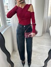 Siyah Taşlanmış Yüksek Bel Balon Jean