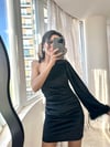 Siyah Tek Kol Taşlı Mini Kadife Elbise