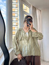 Yağ Yeşili Transparan Oversize Gömlek
