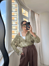 Yağ Yeşili Transparan Oversize Gömlek