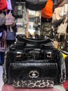 1130 leopar taşlı kadın sırt çantası iki gözlü şık tasarım ebat 30cm24 siyah leopar 