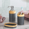 Minihome Limpia Bambu Görünümlü 5'li Banyo Seti Antrasit
