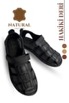 SERMODA , Sandals , %100 Hakikiki Deri Burun Kapalı Erkek Sandalet Şırıngıl Siyah