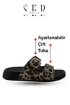 SERMODA , Kadın Terlik & Sandalet Modelleri ve Fiyatları | Sermoda , Çift Toka Kadın Terlik - Rahat ve Esnek Tabanlı Ayarlanabilir Bantlı Kadın Terlik Leopar Gri
