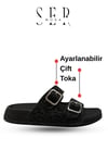 SERMODA , Kadın Terlik & Sandalet Modelleri ve Fiyatları | Sermoda , Çift Toka Kadın Terlik - Rahat ve Esnek Tabanlı Ayarlanabilir Bantlı Kadın Terlik Siyah