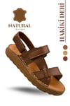 SERMODA , Sandals , Hakiki Deri Erkek Sandalet - Yumuşak Kalın Tabanlı Hakiki Deri Erkek Sandalet Şırıngıl Taba