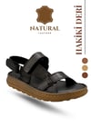 SERMODA , Sandals , Hakiki Deri Erkek Sandalet - Yumuşak Kalın Tabanlı Hakiki Deri Erkek Sandalet Siyah
