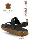 SERMODA , Sandals , Hakiki Deri Erkek Sandalet - Yumuşak Kalın Tabanlı Hakiki Deri Erkek Sandalet Siyah