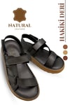 SERMODA , Sandals , Hakiki Deri Erkek Sandalet - Yumuşak Kalın Tabanlı Hakiki Deri Erkek Sandalet Siyah