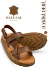SERMODA , Sandals , Hakiki Deri Erkek Sandalet - Yumuşak Kalın Tabanlı Hakiki Deri Erkek Sandalet Şırıngıl Taba