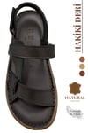 SERMODA , Sandals , Hakiki Deri Erkek Sandalet - Yumuşak Kalın Tabanlı Hakiki Deri Erkek Sandalet Siyah