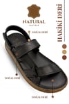 SERMODA , Sandals , Hakiki Deri Erkek Sandalet - Yumuşak Kalın Tabanlı Hakiki Deri Erkek Sandalet Siyah