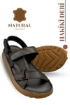 SERMODA , Sandals , Hakiki Deri Erkek Sandalet - Yumuşak Kalın Tabanlı Hakiki Deri Erkek Sandalet Siyah