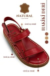 SERMODA , Sandals , Hakiki Deri Erkek Sandalet - Yumuşak Kalın Tabanlı Hakiki Deri Erkek Sandalet Kırmızı