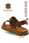 SERMODA , Sandals , Hakiki Deri Erkek Sandalet - Yumuşak Kalın Tabanlı Hakiki Deri Erkek Sandalet Şırıngıl Taba