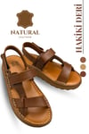 SERMODA , Sandals , Hakiki Deri Erkek Sandalet - Yumuşak Kalın Tabanlı Hakiki Deri Erkek Sandalet Şırıngıl Taba