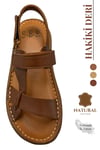 SERMODA , Sandals , Hakiki Deri Erkek Sandalet - Yumuşak Kalın Tabanlı Hakiki Deri Erkek Sandalet Şırıngıl Taba