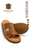 SERMODA , Slippers , Hakiki Deri Erkek Terlik - Yumuşak Kalın Taban Tabanlı Hakiki Deri Erkek Terlik G Taba