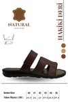 SERMODA , Slippers , Hakiki Deri Erkek Terlik - Yumuşak Kalın Tabanlı Hakiki Cırtlı Deri Erkek Terlik Şırıngıl Kahve