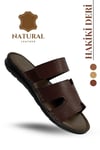 SERMODA , Slippers , Hakiki Deri Erkek Terlik - Yumuşak Kalın Tabanlı Hakiki Cırtlı Deri Erkek Terlik Şırıngıl Kahve