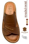SERMODA , Slippers , Hakiki Deri Erkek Terlik - Yumuşak Kalın Taban Tabanlı Hakiki Deri Erkek Terlik 3D Taba