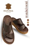 SERMODA , Slippers , Hakiki Deri Erkek Terlik - Yumuşak Kalın Taban Tabanlı Hakiki Deri Erkek Terlik G Kahve