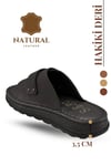 SERMODA , Slippers , Hakiki Deri Erkek Terlik - Yumuşak Kalın Taban Tabanlı Hakiki Deri Erkek Terlik YC Siyah