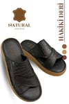 SERMODA , Slippers , Hakiki Deri Erkek Terlik - Yumuşak Kalın Taban Tabanlı Hakiki Deri Erkek Terlik 3D Siyah
