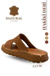 SERMODA , Slippers , Hakiki Deri Erkek Terlik - Yumuşak Kalın Taban Tabanlı Hakiki Deri Erkek Terlik A Taba