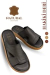 SERMODA , Slippers , Hakiki Deri Erkek Terlik - Yumuşak Kalın Taban Tabanlı Hakiki Deri Erkek Terlik A Siyah