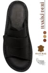SERMODA , Slippers , Hakiki Deri Erkek Terlik - Yumuşak Kalın Taban Tabanlı Hakiki Deri Erkek Terlik YC Siyah
