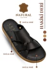 SERMODA , Slippers , Hakiki Deri Erkek Terlik - Yumuşak Kalın Taban Tabanlı Hakiki Deri Erkek Terlik G Siyah