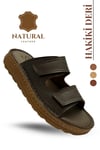 SERMODA , Slippers , Hakiki Deri Erkek Terlik - Yumuşak Kalın Taban Tabanlı Hakiki Deri Erkek Terlik C Kahve