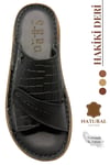 SERMODA , Slippers , Hakiki Deri Erkek Terlik - Yumuşak Kalın Taban Tabanlı Hakiki Deri Erkek Terlik 3D Siyah