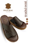 SERMODA , Slippers , Hakiki Deri Erkek Terlik - Yumuşak Kalın Taban Tabanlı Hakiki Deri Erkek Terlik A Kahve