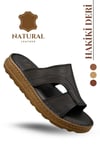 SERMODA , Slippers , Hakiki Deri Erkek Terlik - Yumuşak Kalın Taban Tabanlı Hakiki Deri Erkek Terlik A Siyah
