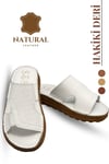 SERMODA , Slippers , Hakiki Deri Erkek Terlik - Yumuşak Kalın Taban Tabanlı Hakiki Deri Erkek Terlik 3A Beyaz