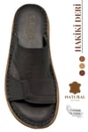 SERMODA , Slippers , Hakiki Deri Erkek Terlik - Yumuşak Kalın Taban Tabanlı Hakiki Deri Erkek Terlik A Siyah