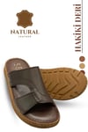 SERMODA , Slippers , Hakiki Deri Erkek Terlik - Yumuşak Kalın Taban Tabanlı Hakiki Deri Erkek Terlik A Kahve