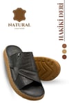 SERMODA , Slippers , Hakiki Deri Erkek Terlik - Yumuşak Kalın Taban Tabanlı Hakiki Deri Erkek Terlik 3D Siyah