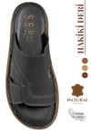 SERMODA , Slippers , Hakiki Deri Erkek Terlik - Yumuşak Kalın Taban Tabanlı Hakiki Deri Erkek Terlik A Şır Füme