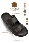 SERMODA , Slippers , Hakiki Deri Erkek Terlik - Yumuşak Kalın Taban Tabanlı Hakiki Deri Erkek Terlik C Siyah