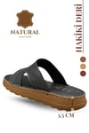 SERMODA , Slippers , Hakiki Deri Erkek Terlik - Yumuşak Kalın Taban Tabanlı Hakiki Deri Erkek Terlik A Şır Füme