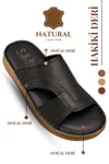 SERMODA , Slippers , Hakiki Deri Erkek Terlik - Yumuşak Kalın Taban Tabanlı Hakiki Deri Erkek Terlik A Siyah